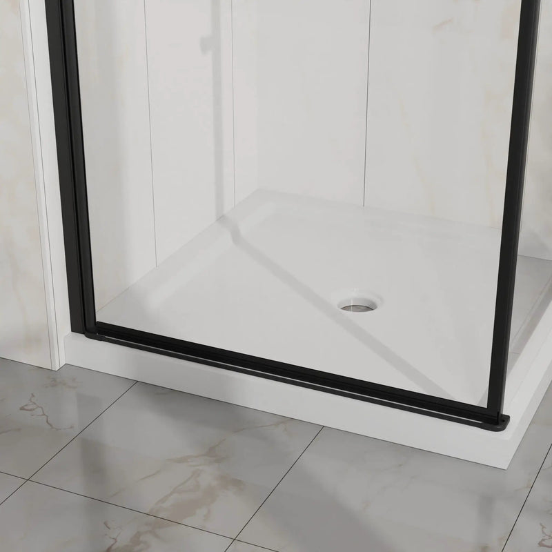 Corner Shower Enclosure, Frameless Pivot Door - Matte Black by HouseOfZazla