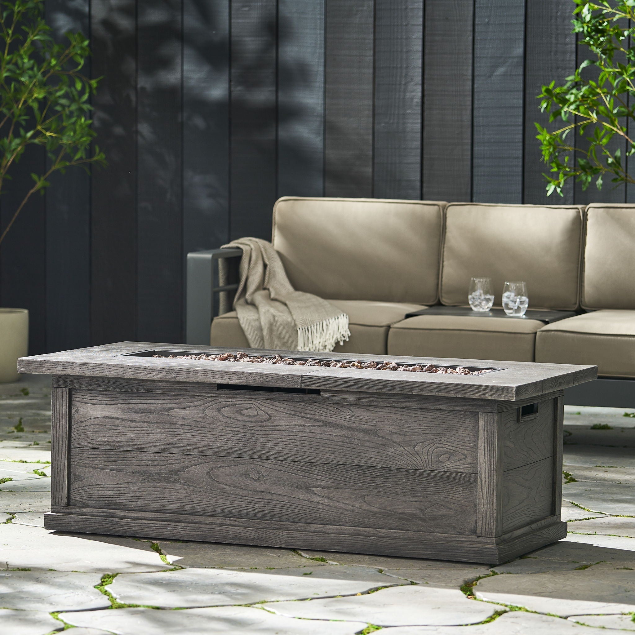 Transitional Rectangular Outdoor Propane Fire Pit With 50,000 BTU by HouseOfZazla