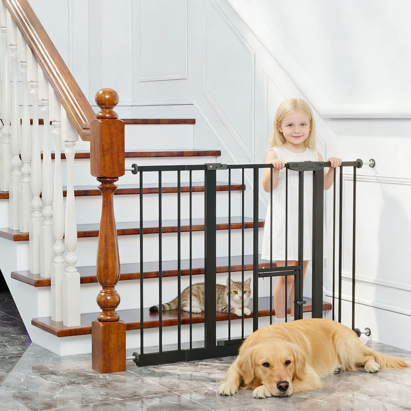 Baby Gate with Cat Door, 29.5-44.1" Metal Pet Door by HouseOfZazla