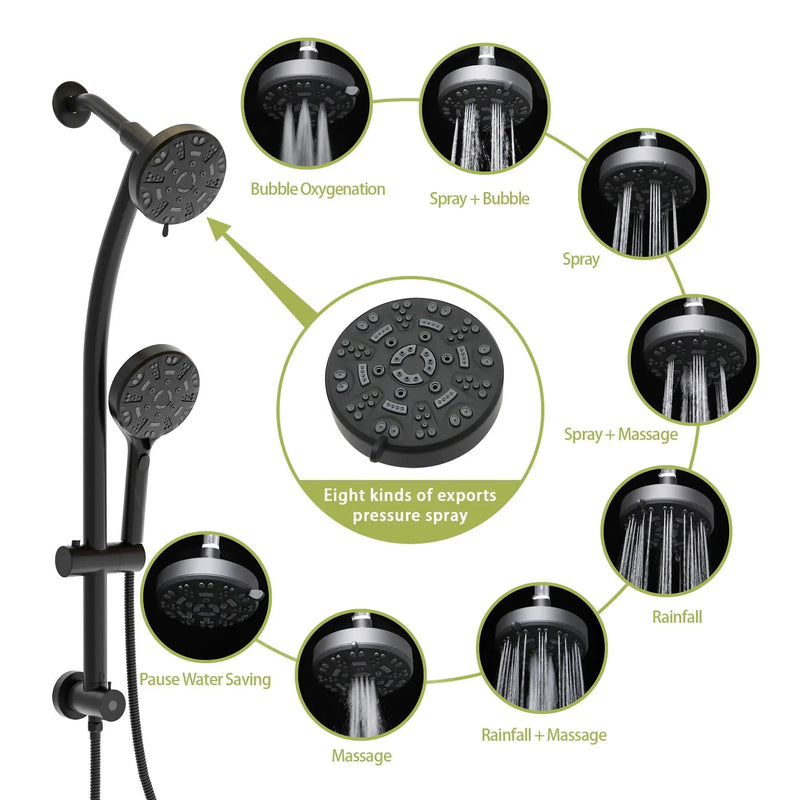 Multi Function Dual Shower Head System With 4.7" Rain Showerhead, 8 Function Hand Shower, Adjustable Slide Bar by HouseOfZazla