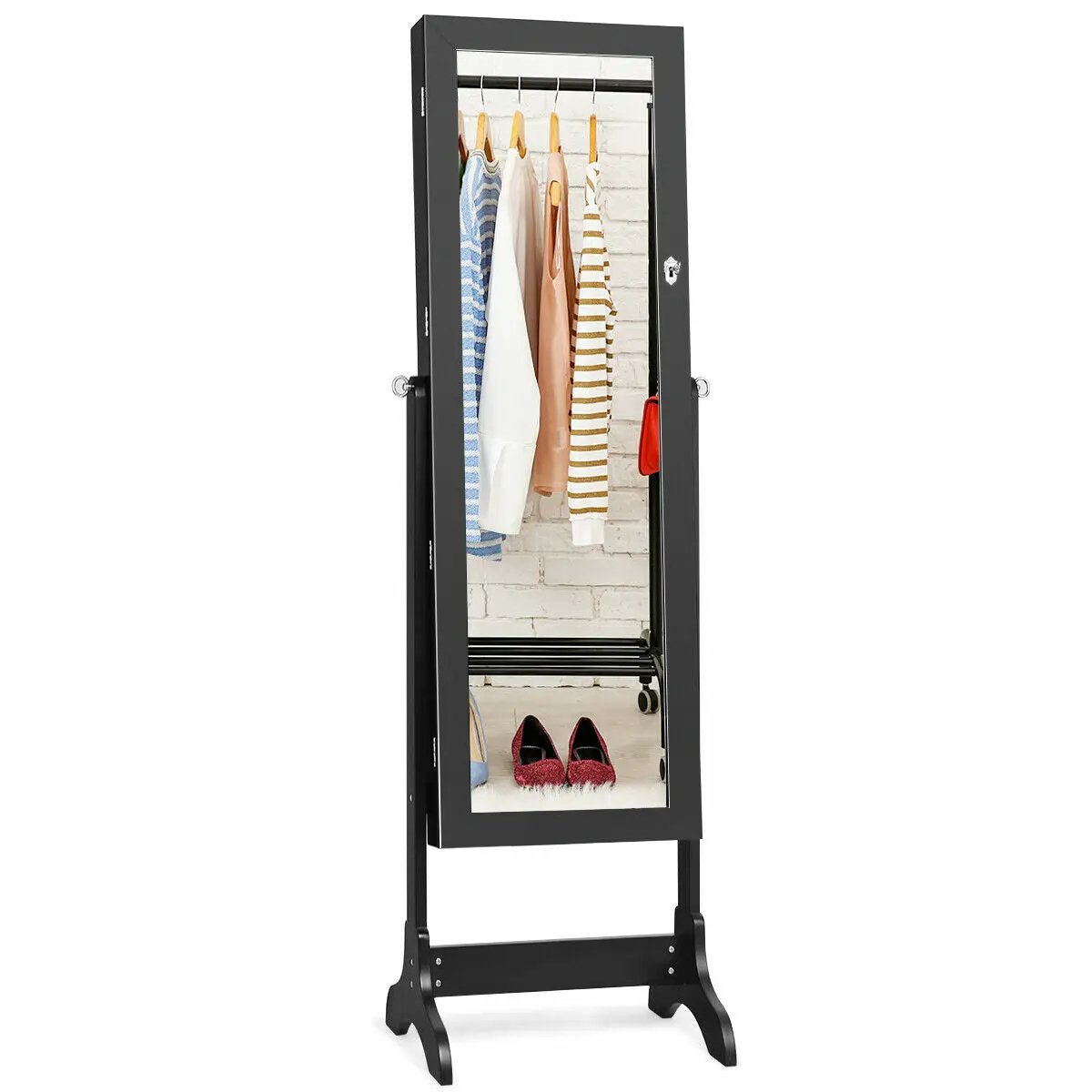 Lockable Mirrored Jewelry Cabinet Armoire Storage Organizer Box, photo 3 of 9