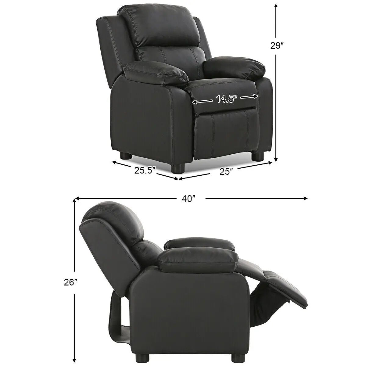 Kids Deluxe Headrest Recliner Sofa Chair with Storage Arms by DirectDeals