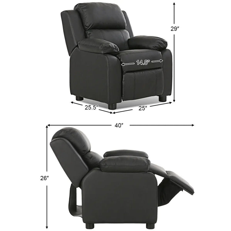 Kids Deluxe Headrest Recliner Sofa Chair with Storage Arms by DirectDeals