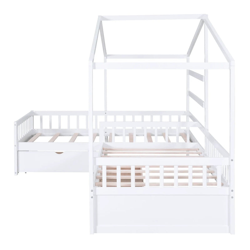 L Shape Platform Bed With 3 Storage Drawers by Unique Piece Furniture