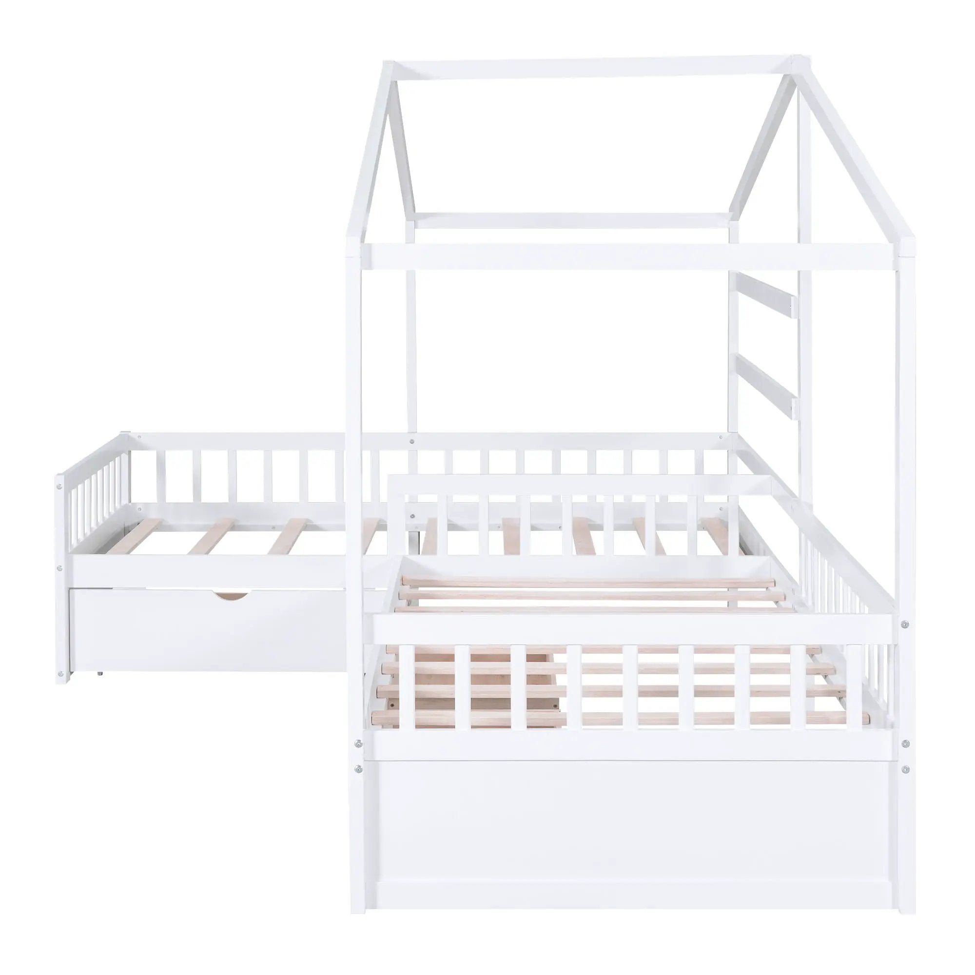 L Shape Platform Bed With 3 Storage Drawers