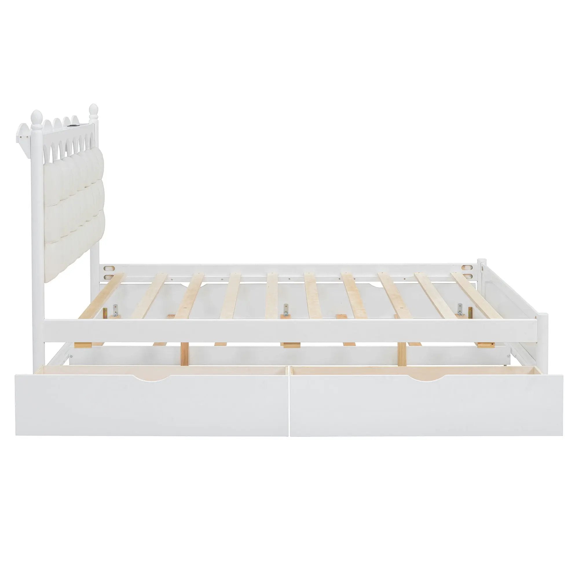 Storage Platform Bed, With 2 Big Drawers, Trundle, One Set Of Sockets & USB Ports by HouseOfZazla