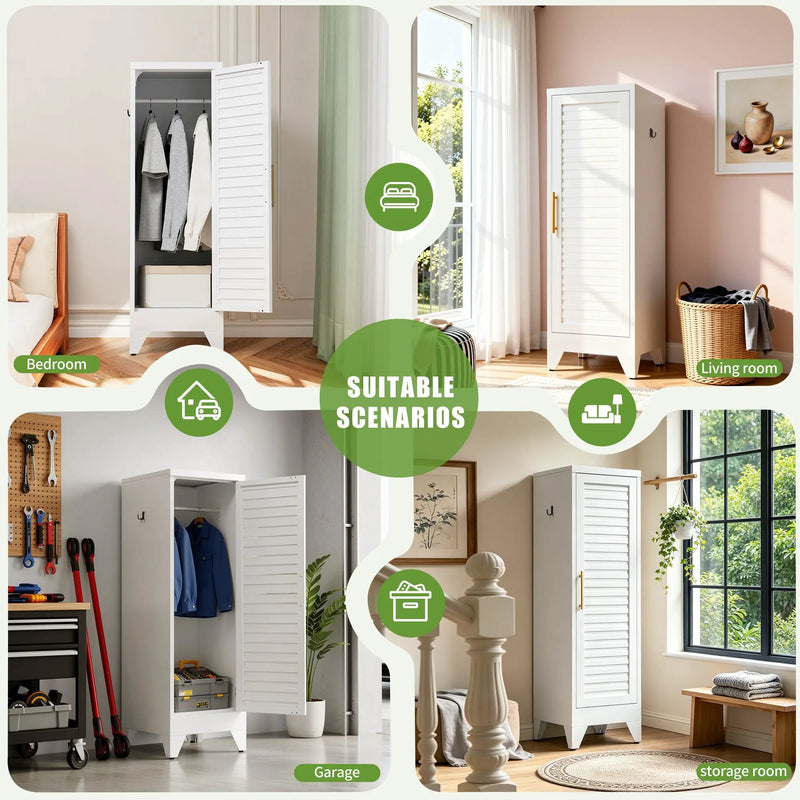 47.2" Narrow Metal Storage Closet with Louvered Door by HouseOfZazla