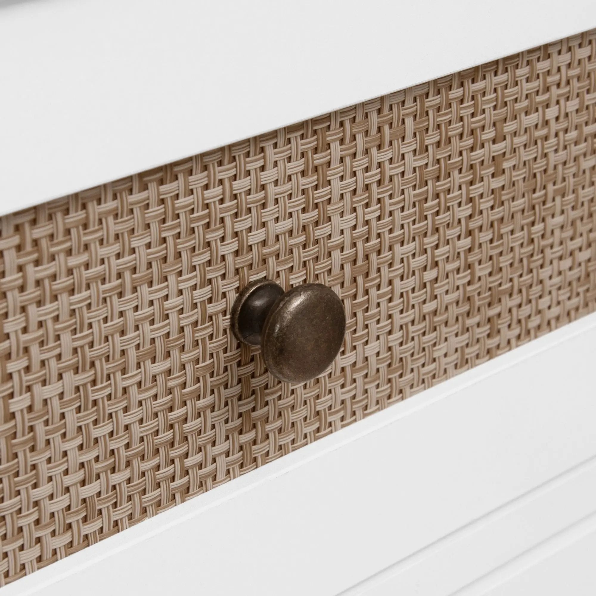 Wardrobe With 3 Drawers High Wardrobe Armoire With Rattan For Living Room Organizer - White by HouseOfZazla