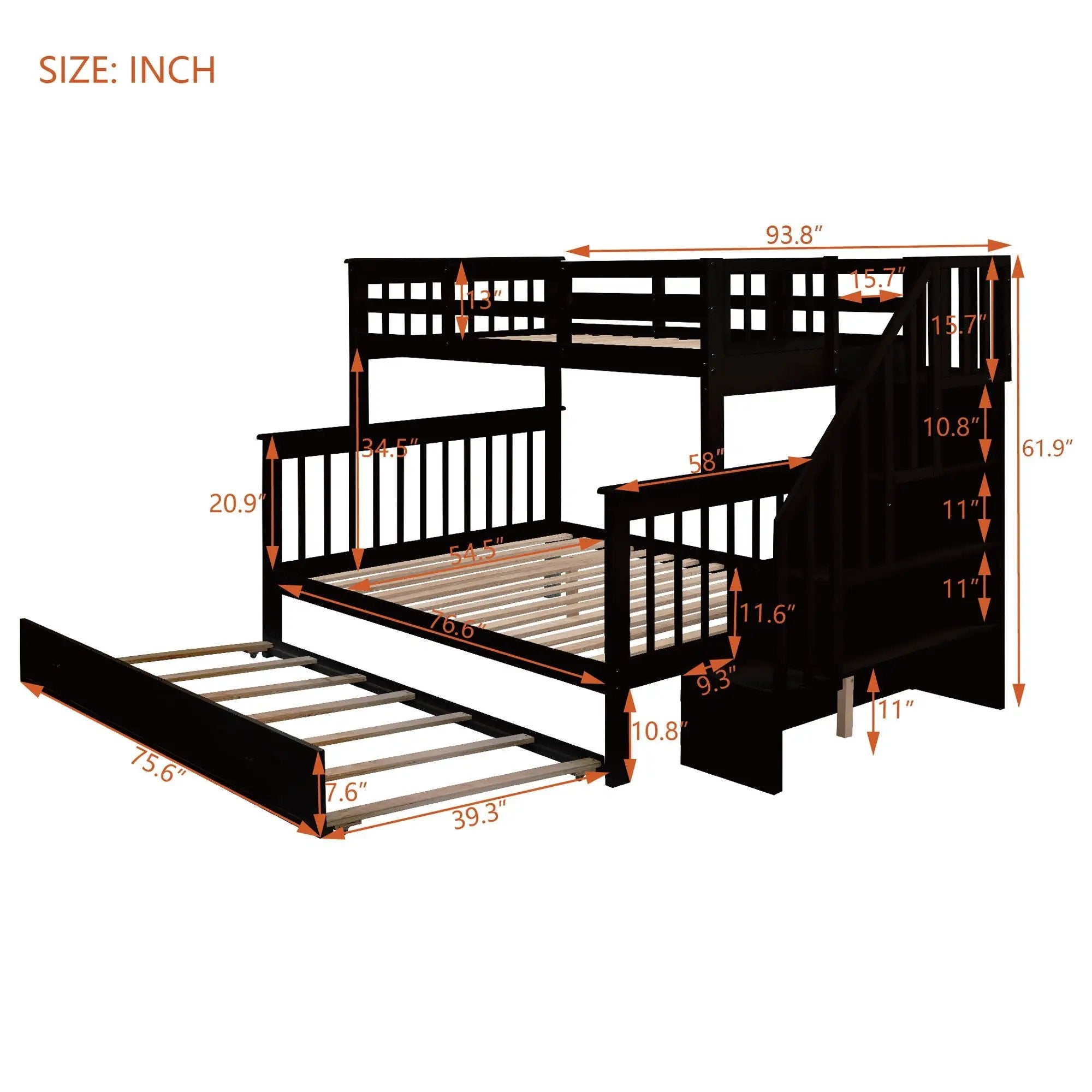 Bunk Bed With Twin Size Trundle, Storage And Guard Rail For Bedroom by HouseOfZazla