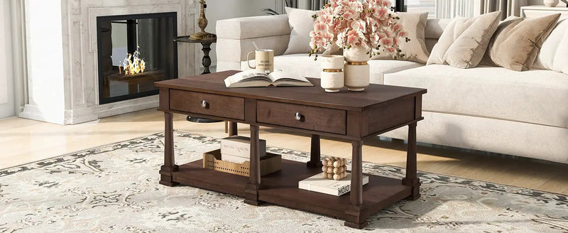 VIBE HAUS Farmhouse Wooden Coffee Table, photo 9 of 10