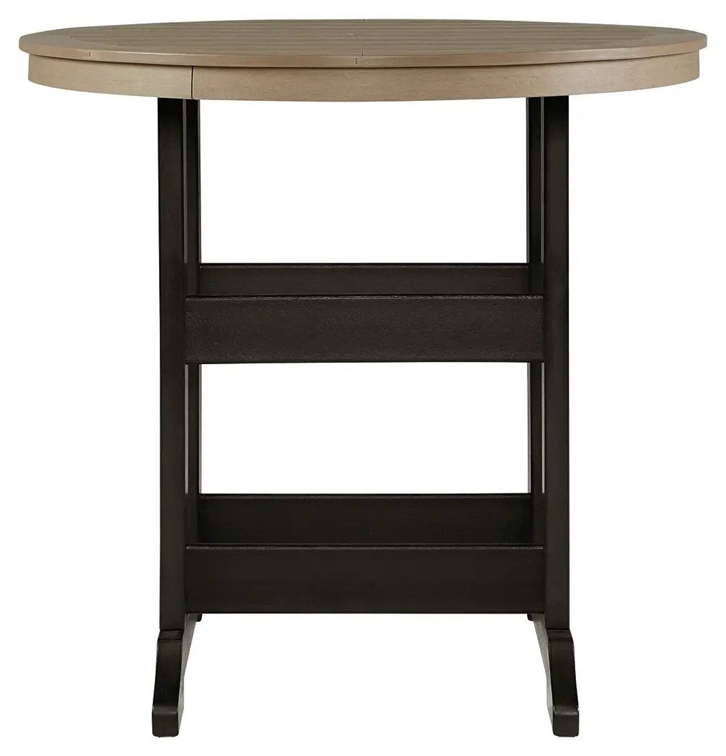 Fairen Trail - Round Bar Table w/Umb OPT - Black / Driftwood by Unique Piece Furniture