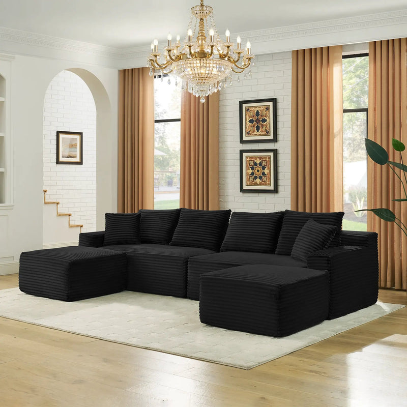 115" Comfy U-Shaped Sectional with Chaise and Ottoman by HouseOfZazla