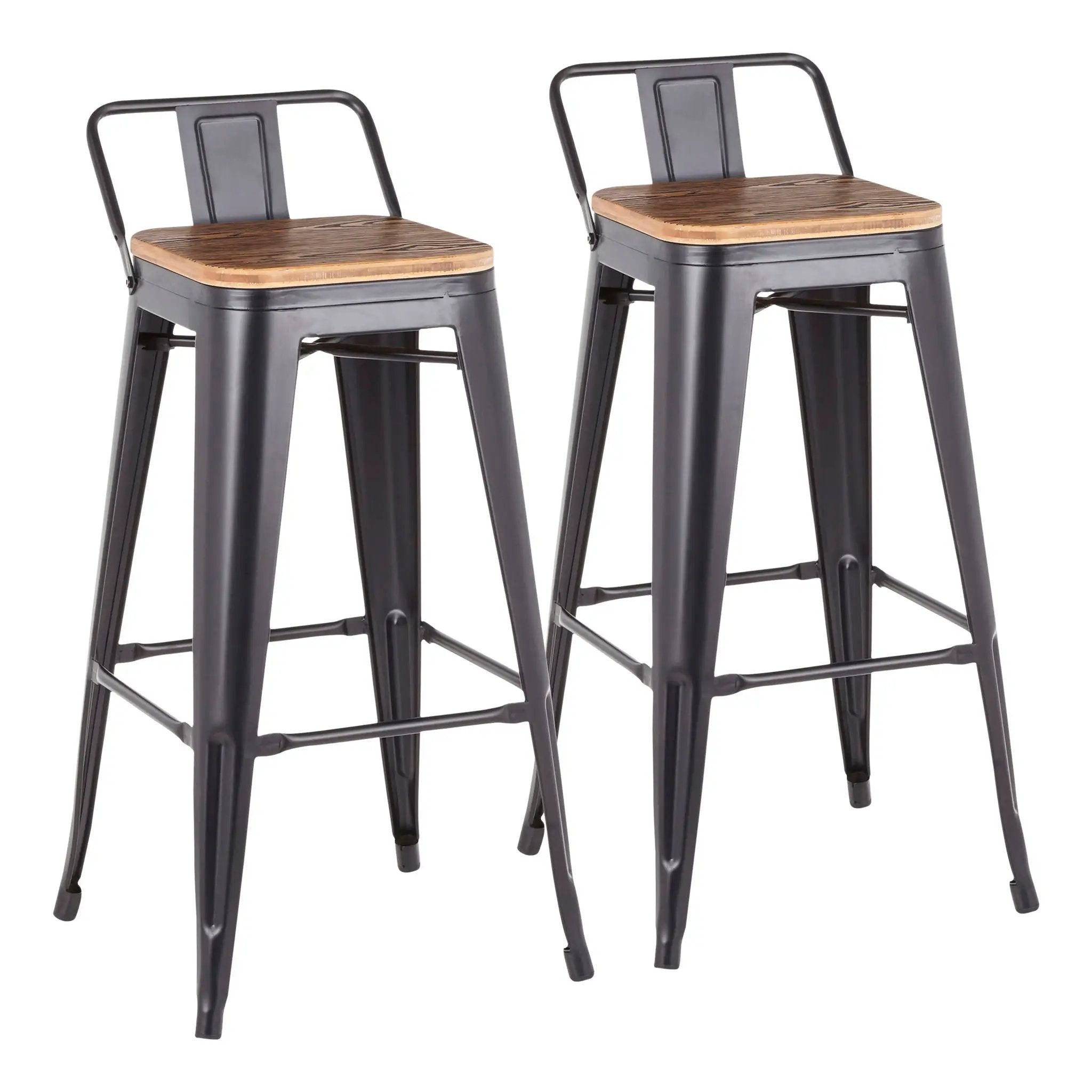 Oregon - Industrial Low Back Barstool (Set of 2) - Black by HouseOfZazla