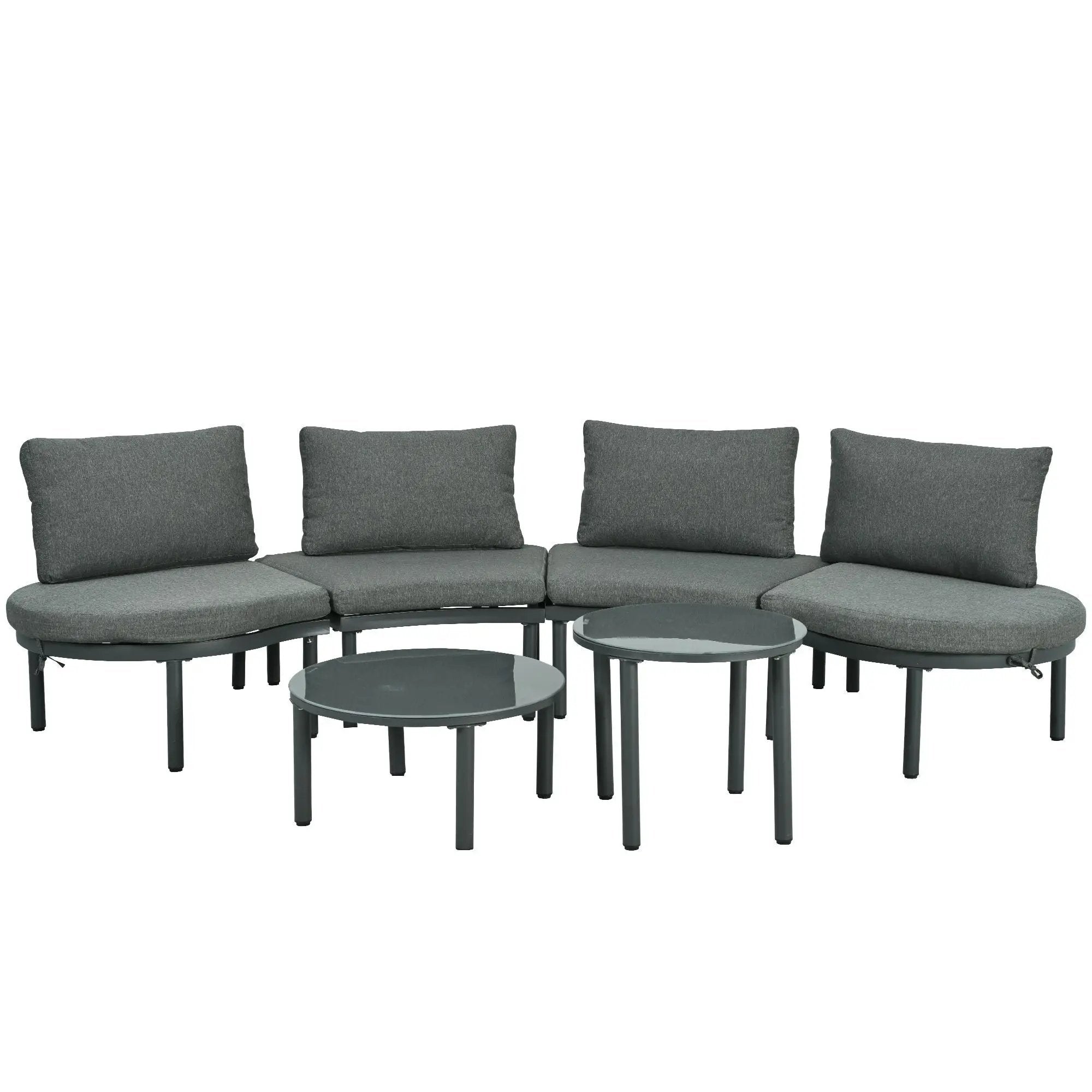 6 Piece Patio Set, Half Moon Outdoor Sectional Sofa With 2 High Low Coffee Tables, 4 Pillows & Cushions by Unique Piece Furniture