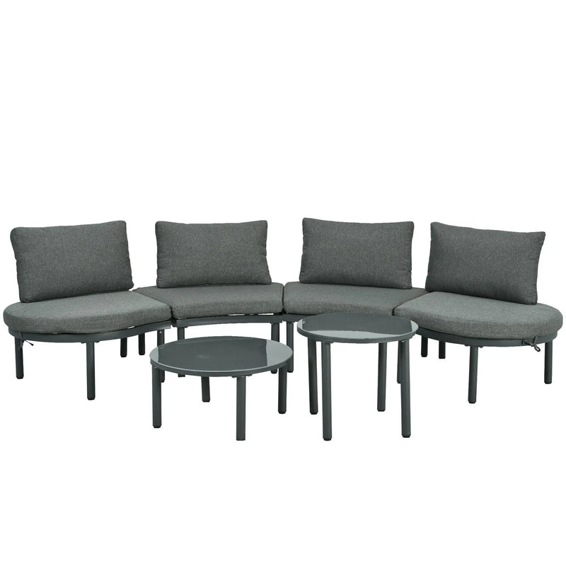 6 Piece Patio Set, Half Moon Outdoor Sectional Sofa With 2 High Low Coffee Tables, 4 Pillows & Cushions by HouseOfZazla
