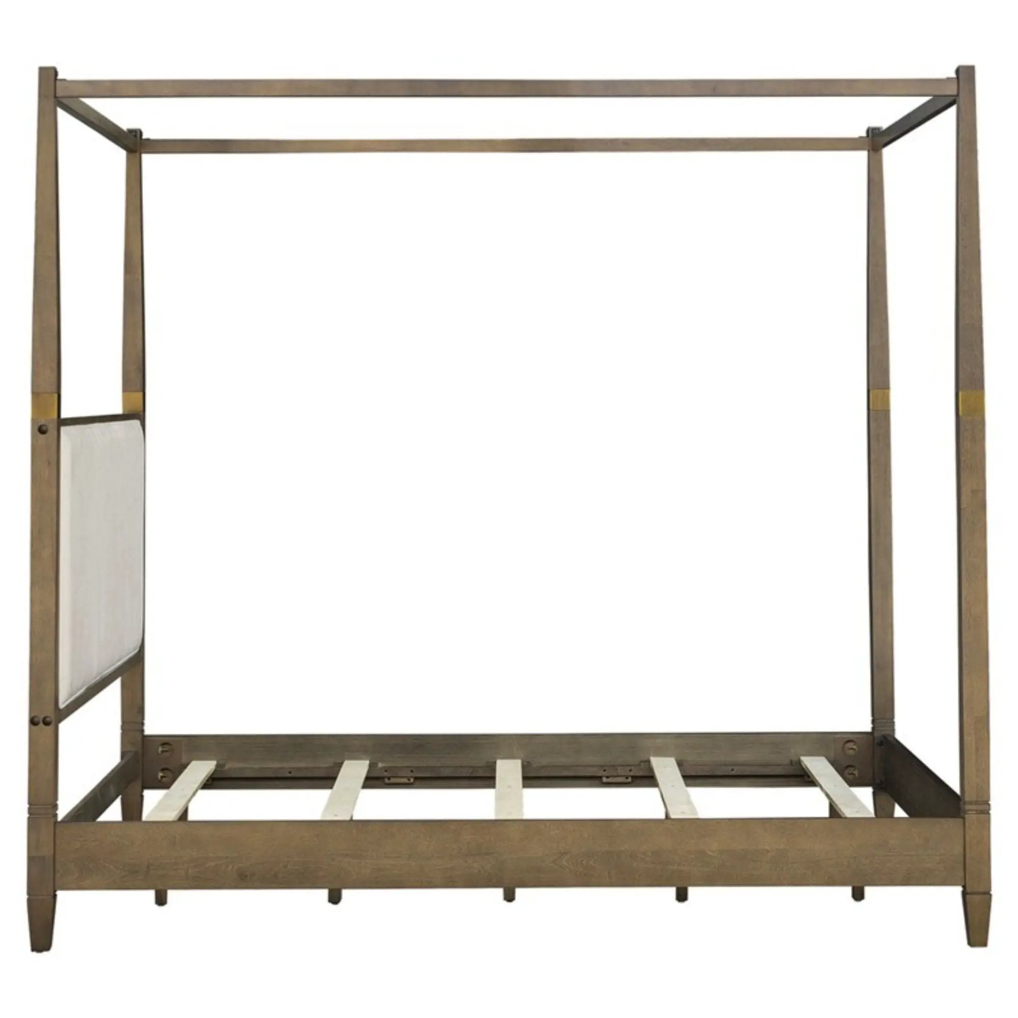 Queen Canopy Bed Frame With Upholstered Headboard - Brown by HouseOfZazla