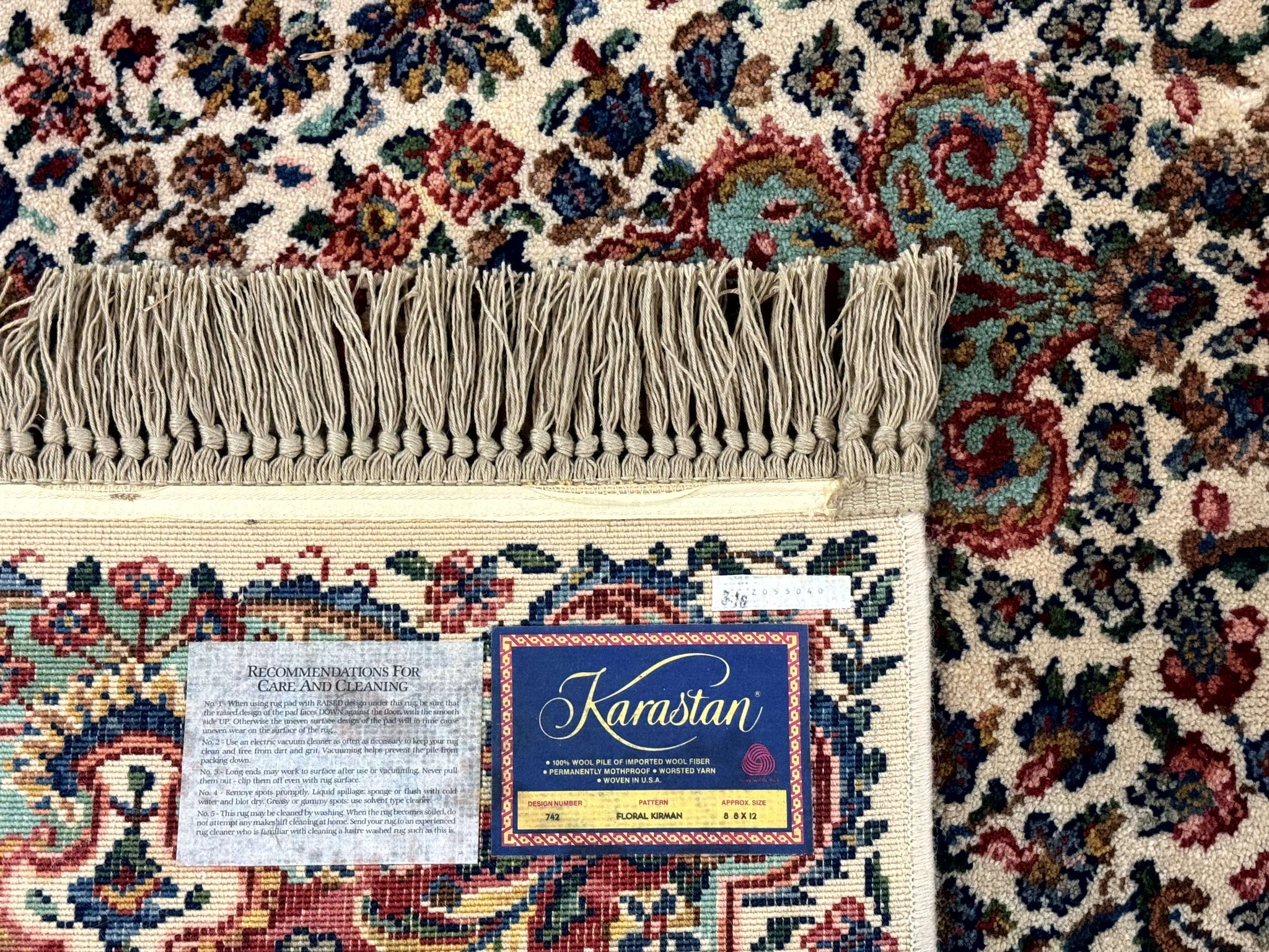 Karastan Rug #742 Floral Kirman 8.8 x 12, Wool Pile, Vintage Original Series, Rare by Jewel Rugs