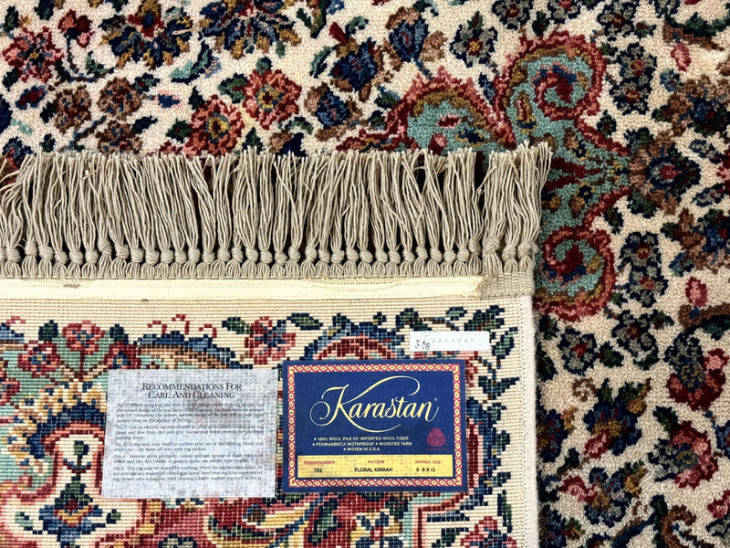 Karastan Rug #742 Floral Kirman 8.8 x 12, Wool Pile, Vintage Original Series, Rare by Jewel Rugs