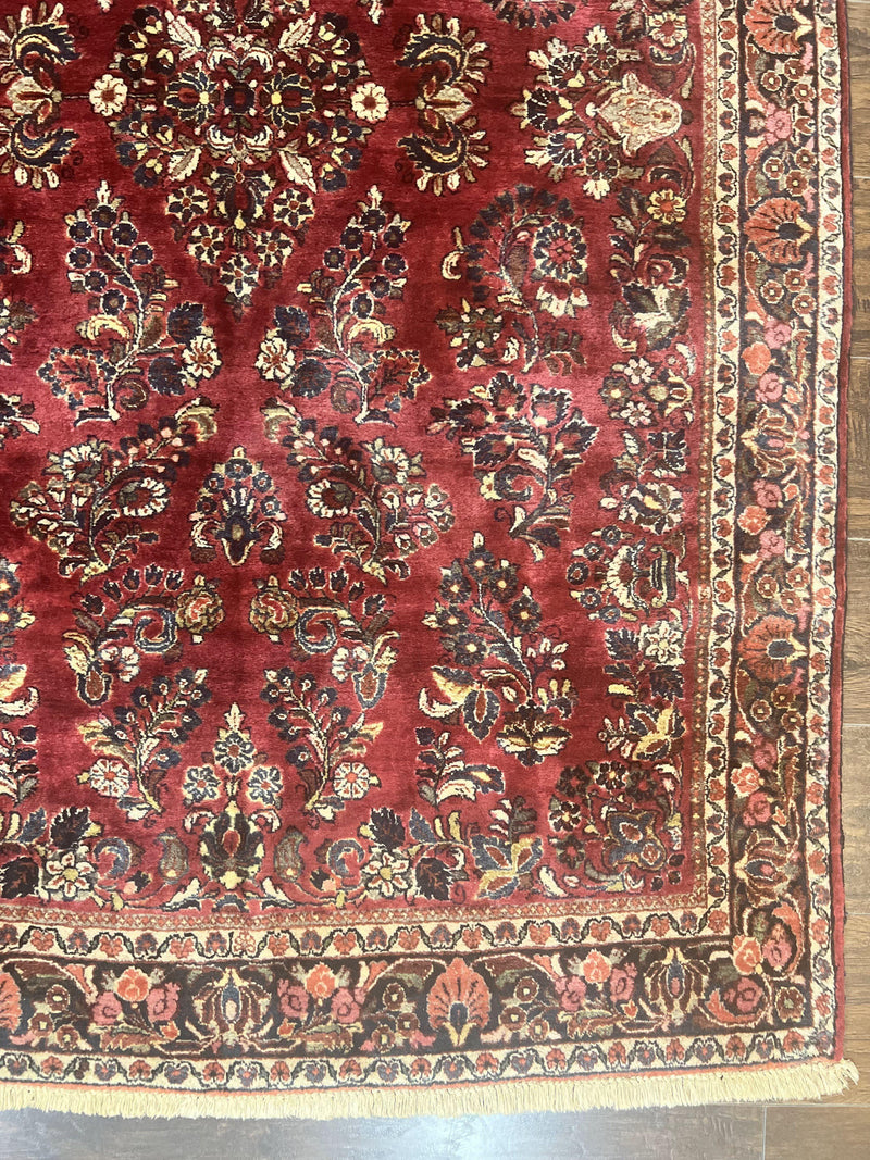 Antique Persian Sarouk Rug 4x7, Hand Knotted Wool Red Persian Carpet, Floral by Jewel Rugs