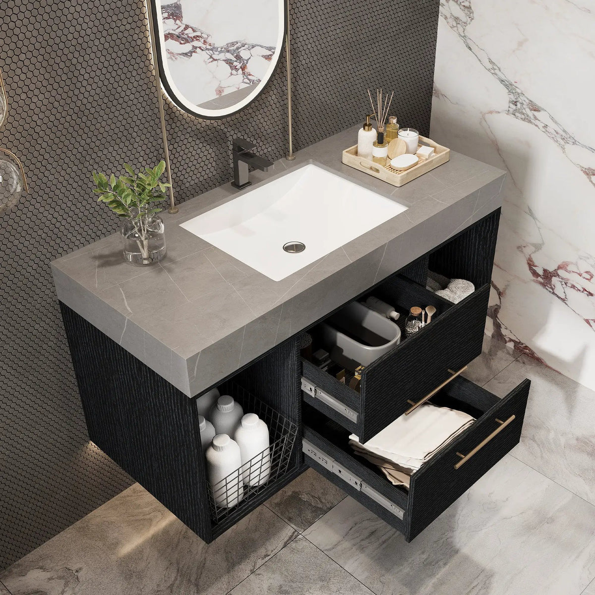 39.4 Inches Single Contemporary Floating Bathroom Vanity, photo 6 of 10
