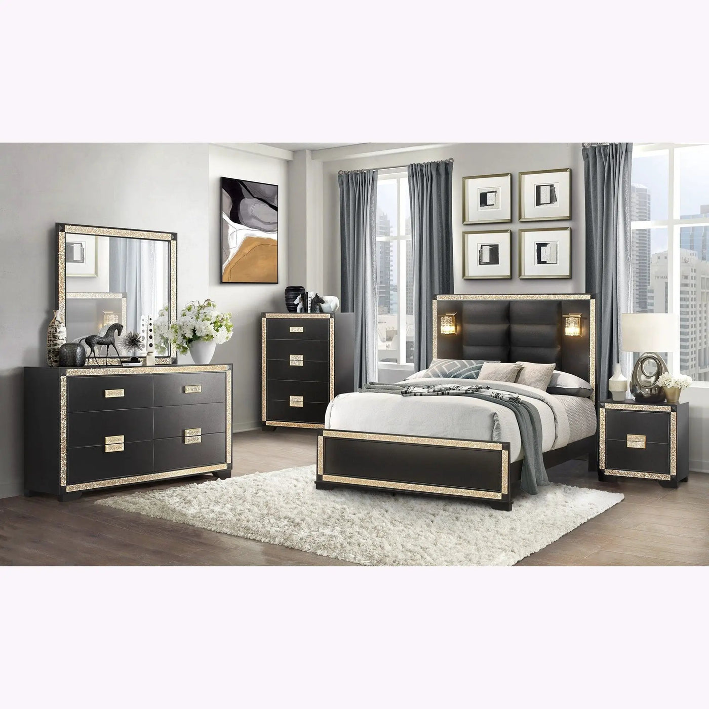 Lively - Bedroom Set With Glitter Detail And Padded Headboard by Unique Piece Furniture