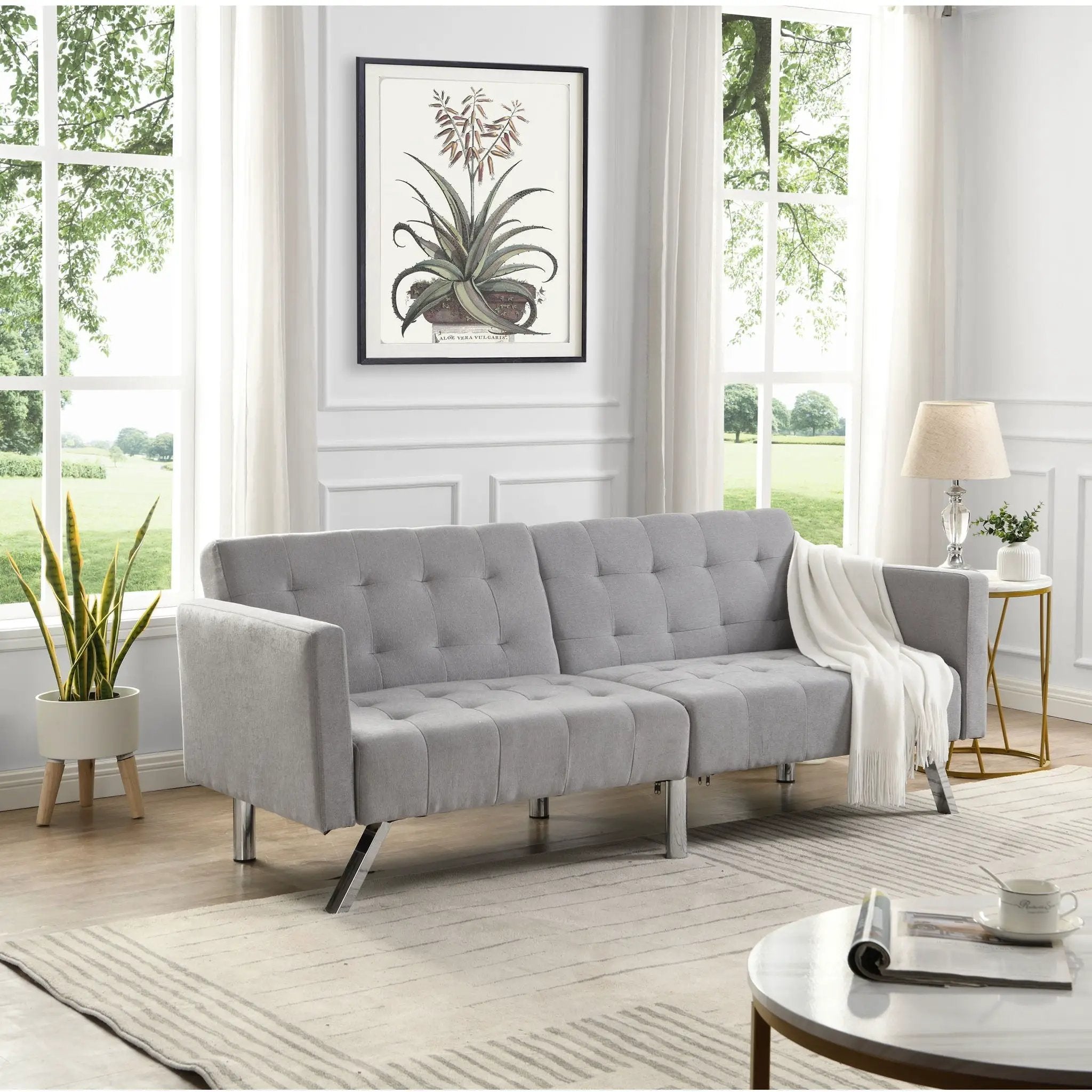 Futon Sofa Bed Convertible Folding Lounge Couch, Armrests by HouseOfZazla