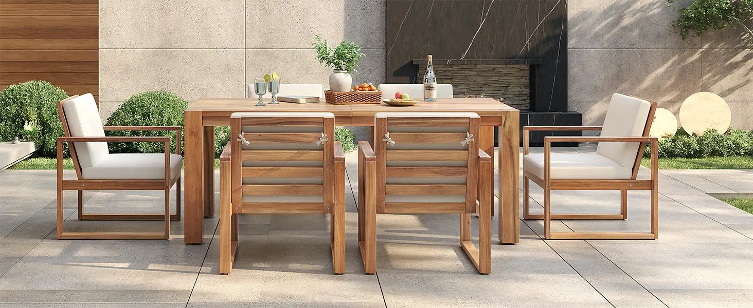 TREXM Patio Table and Chairs Set, 7-Piece Outdoor Dining Set for 6 by HouseOfZazla