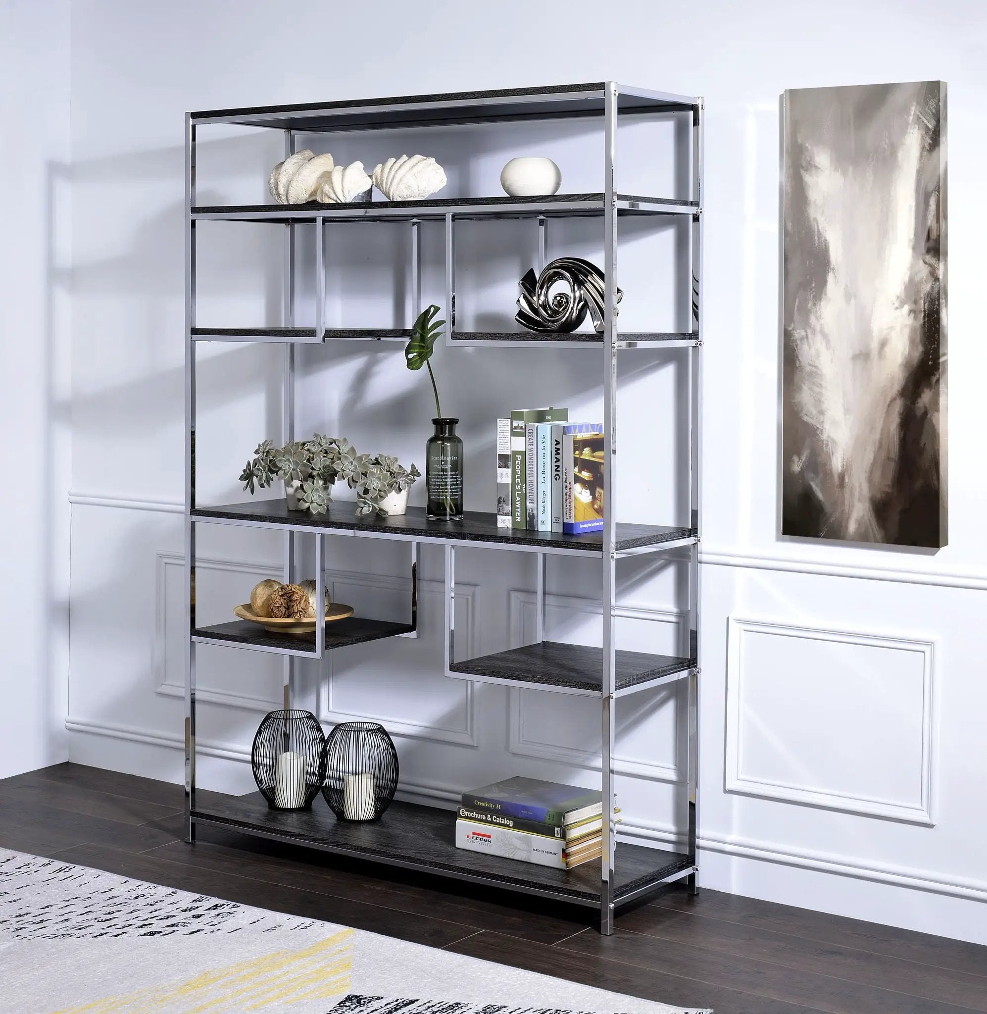 Vonara - Bookshelf - Chrome / Gray / Oak by Unique Piece Furniture
