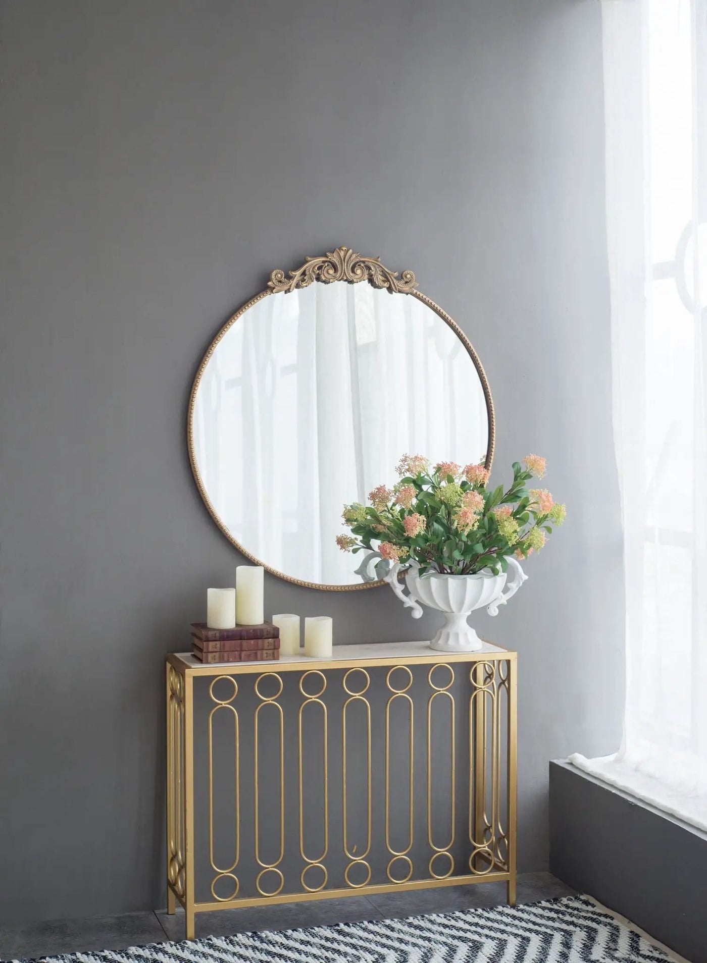 Classic Design Mirror With Baroque Inspired Frame For Bathroom, Entryway Console Lean Against Wall by Unique Piece Furniture