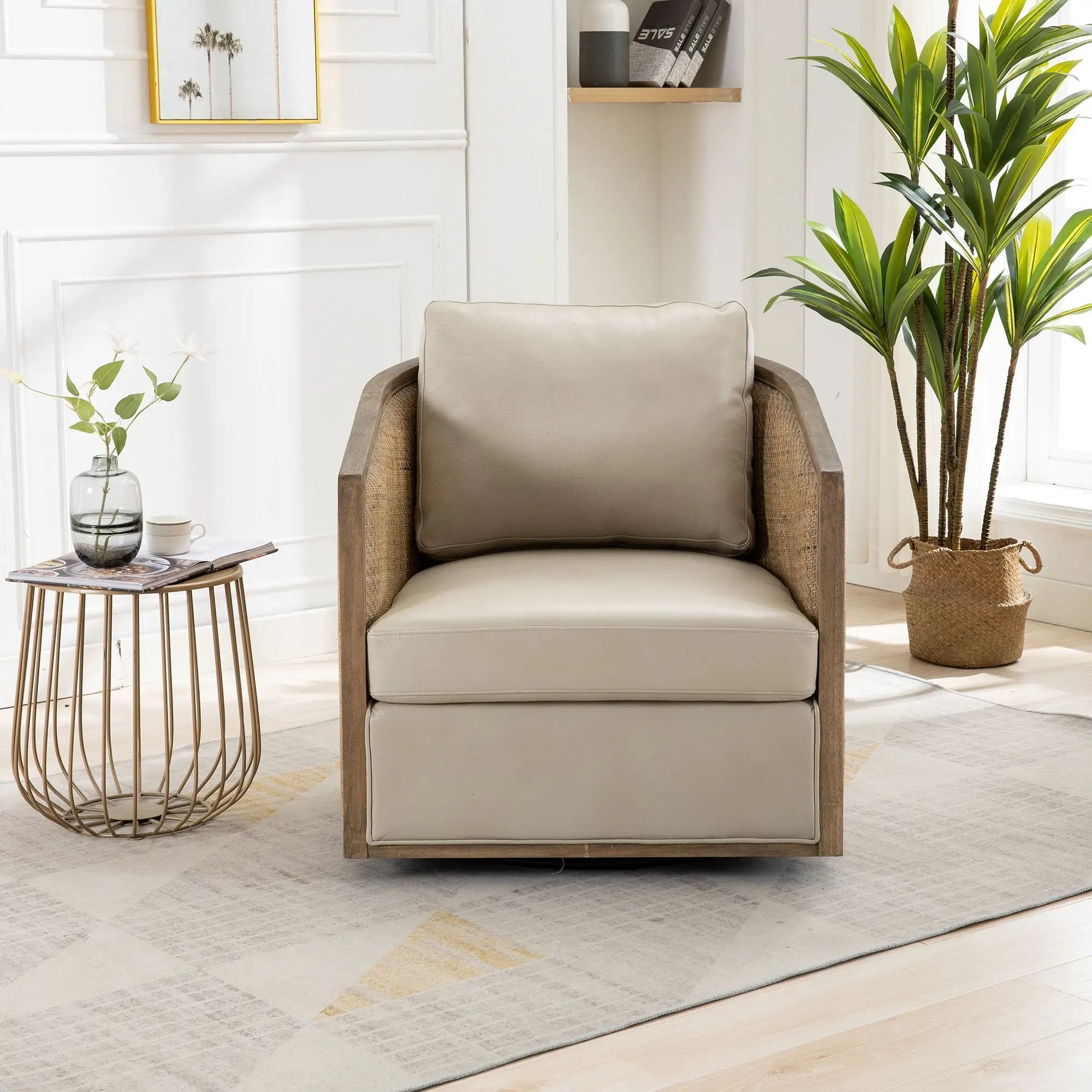 Barrel, Comfy Round Accent Sofa Chair With 360 Degree Swivel, Leisure Arm by Unique Piece Furniture
