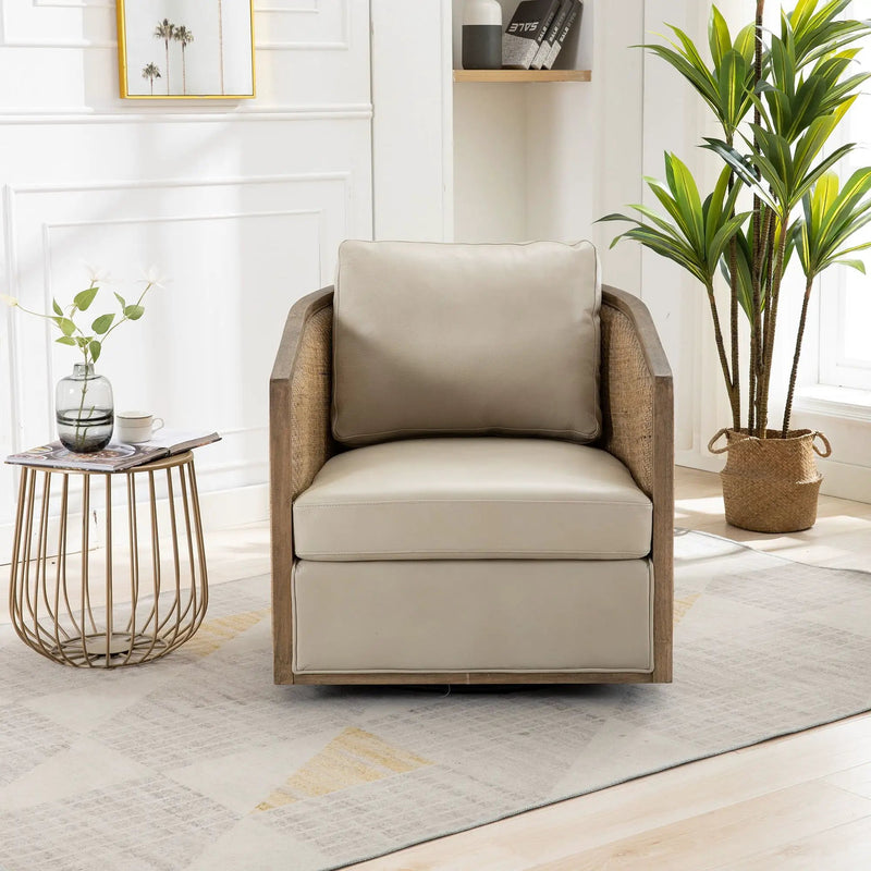Barrel, Comfy Round Accent Sofa Chair With 360 Degree Swivel, Leisure Arm by Unique Piece Furniture