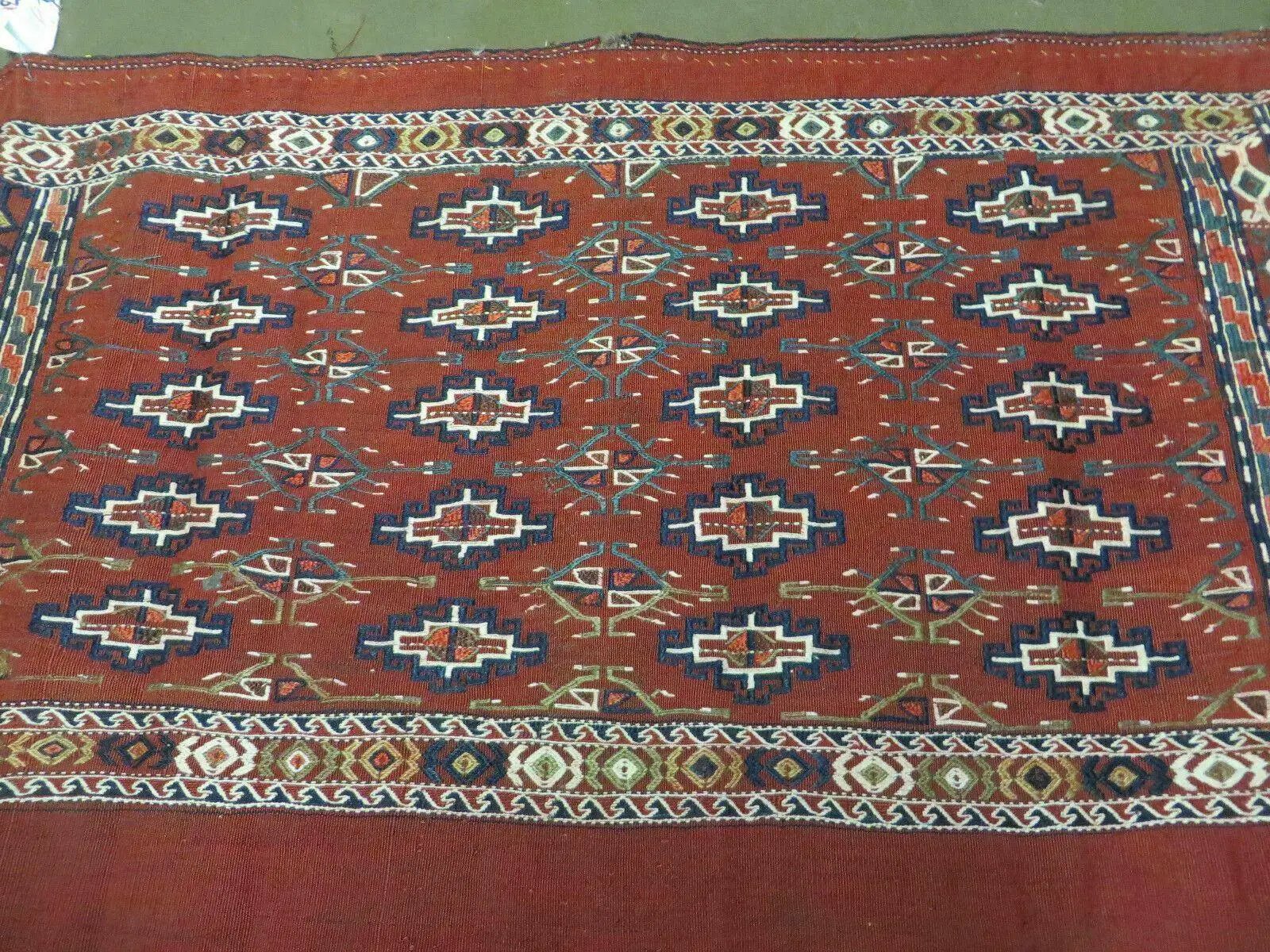 45" X 32" Antique Handmade Bokhara Turkoman Yomud Chuval Wool Rug Soumak NICE by Jewel Rugs