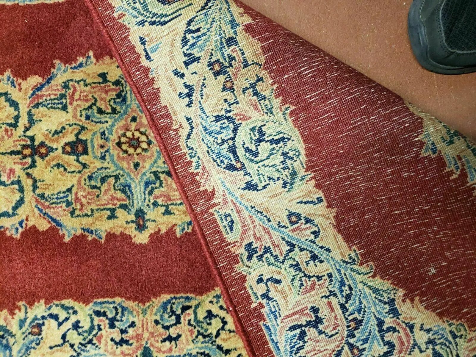 Small Persian Kirman Rug 2x4, Wool Oriental Vintage Handmade Carpet, Hand Knotted Floral Medallion, Red & Beige, Semi Open Field by Jewel Rugs