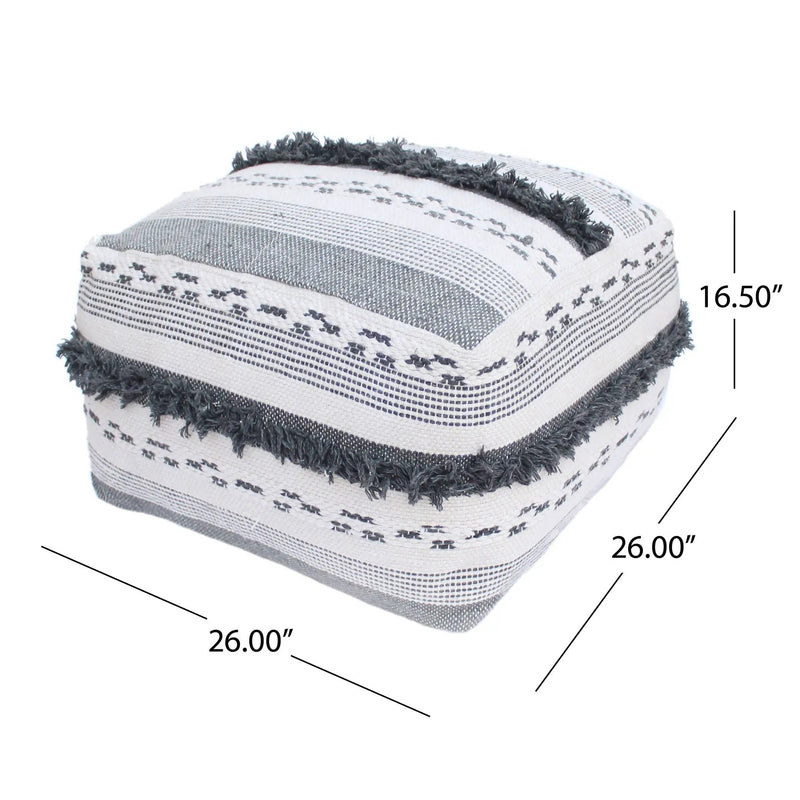 Karim - Faux Yarn Large Pouf, Durable - Ivory / Gray by Unique Piece Furniture
