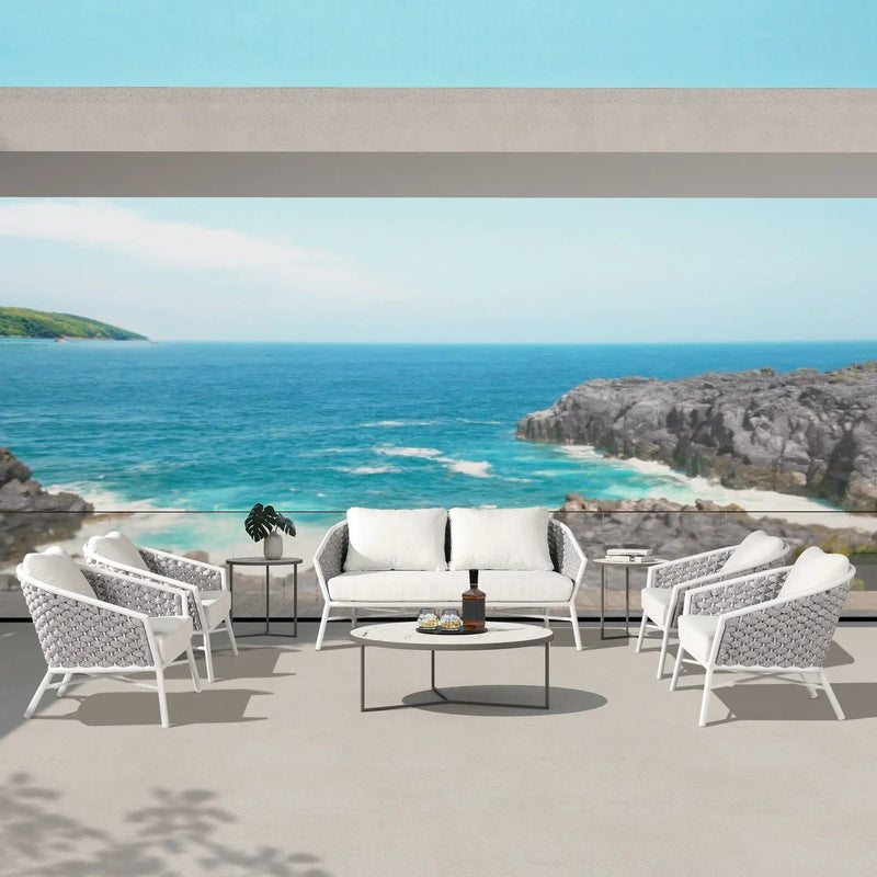 Rowan - Rope Barrel Back Patio Conversation Loveseat Sofa - Optic White by Unique Piece Furniture