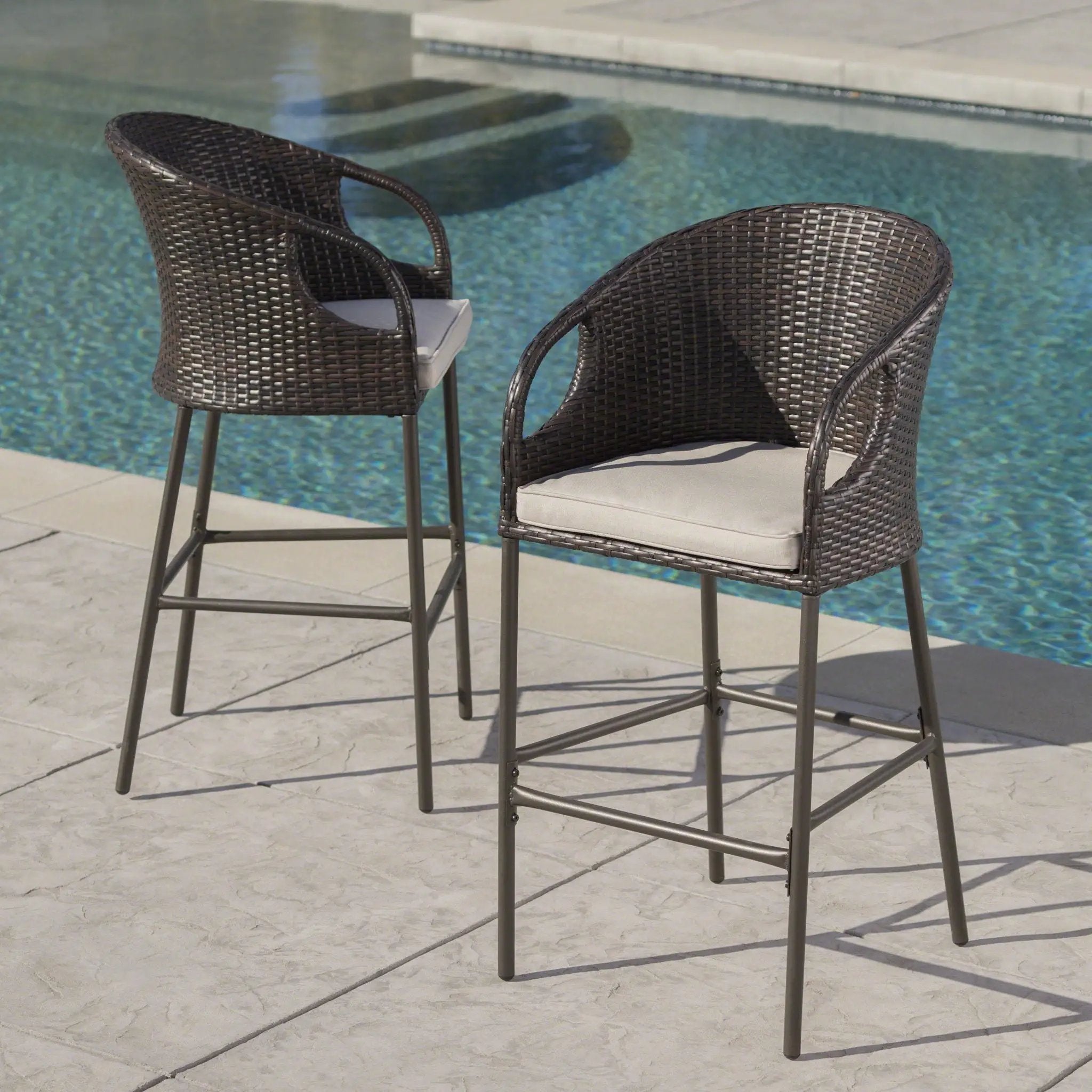 Outdoor 31" Rattan Barstools With Waterproof Cushions (Set of 2) - Multi Brown by HouseOfZazla