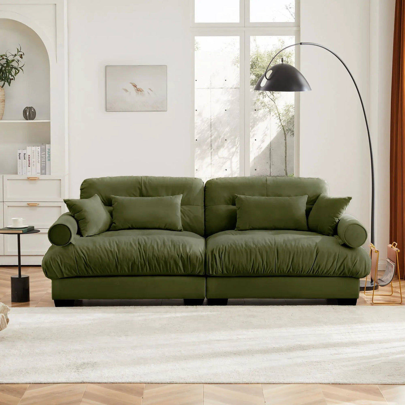 Modern Sofa With Bolstered Armrests And Pillows by Unique Piece Furniture