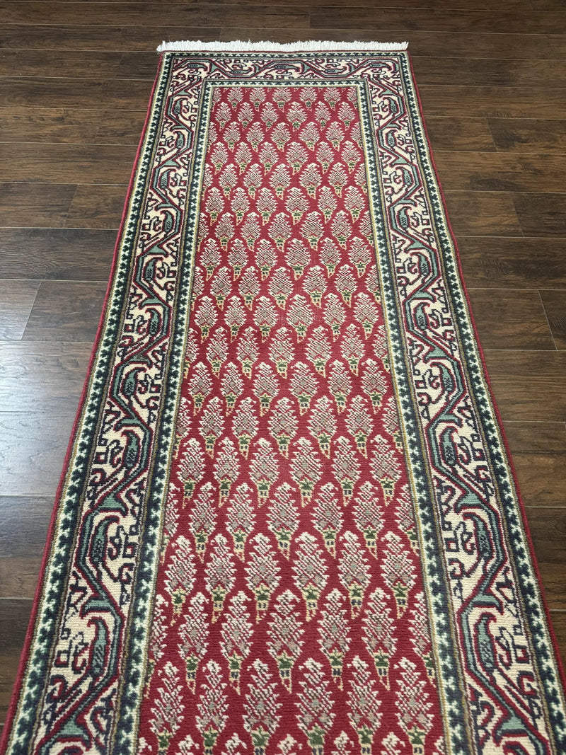 Persian Tabriz Runner Rug 3x16, Paisley Boteh Design, Red and Cream, Rug for Hallway, 16ft Wool Runner by Jewel Rugs
