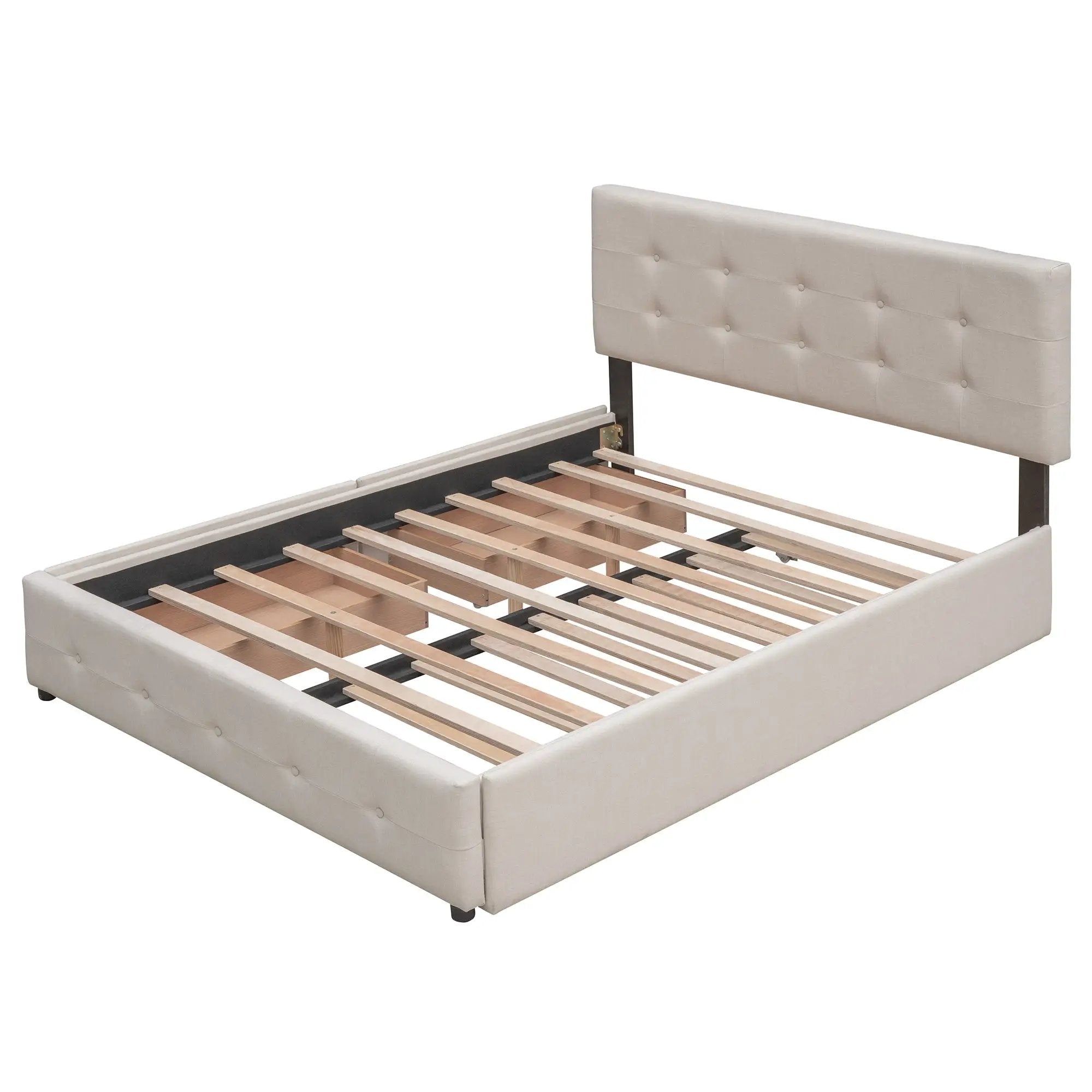 Upholstered Platform Bed with 2 Drawers and 1 Twin XL Trundle, Linen Fabric, Queen Size - Dark Beige(OLD SKU :LP100314AAA) by HouseOfZazla