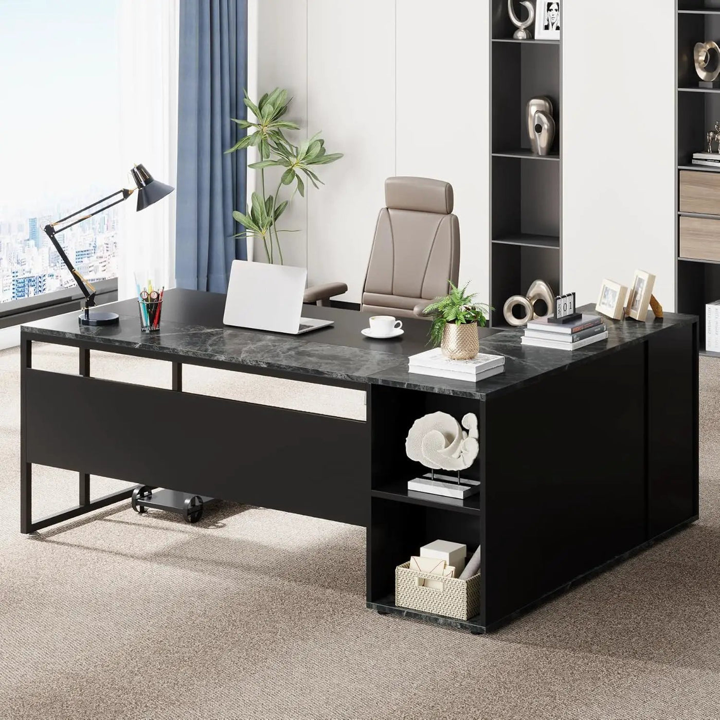 L-Shaped Executive Desk With Cabinet Storage by HouseOfZazla