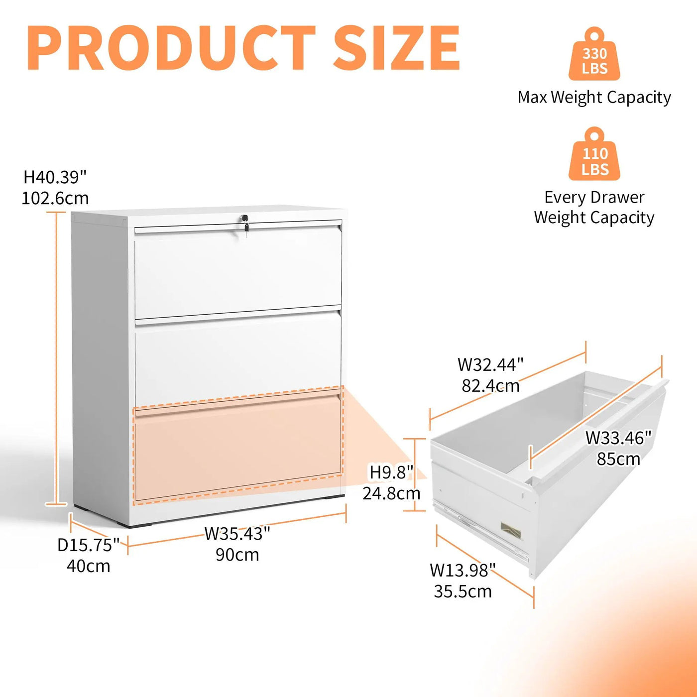 Lateral File Cabinet, Locking Heavy Duty, Anti-Tip Safety Interlock, Vertical Storage For Letter/Legal/A4 Files by HouseOfZazla