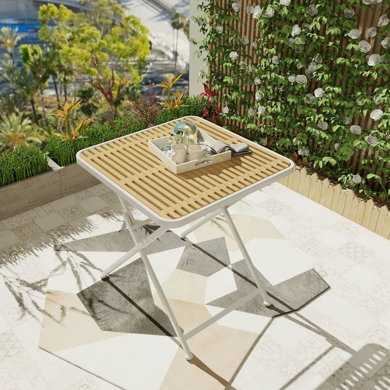 Modern Folding Square Table, Water Proof And Wear Resistant - Apricot / White by HouseOfZazla