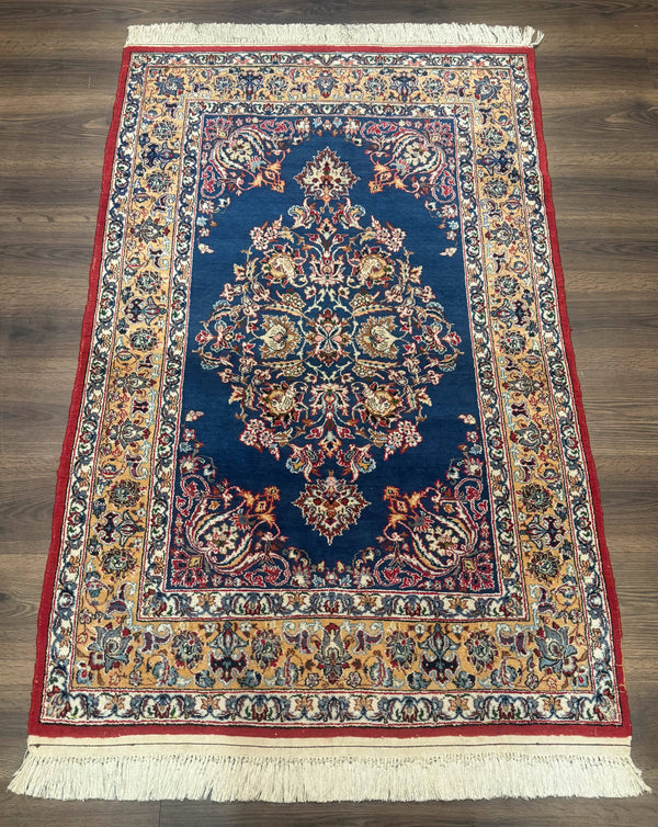 Blue Persian Qum Rug 3.6 x 5, Floral Medallion, Fine 310 KPSI, photo 2 of 13