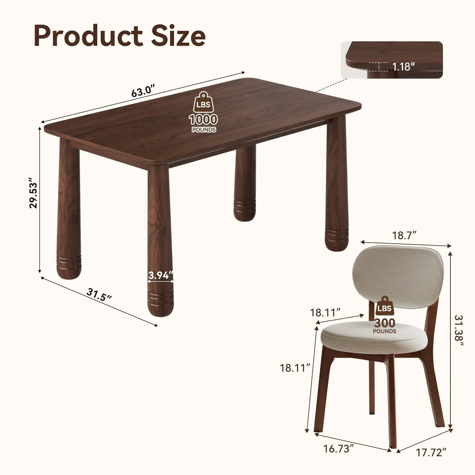 63" Solid Wood Dining Table Set with 4 Upholstered Chairs by HouseOfZazla