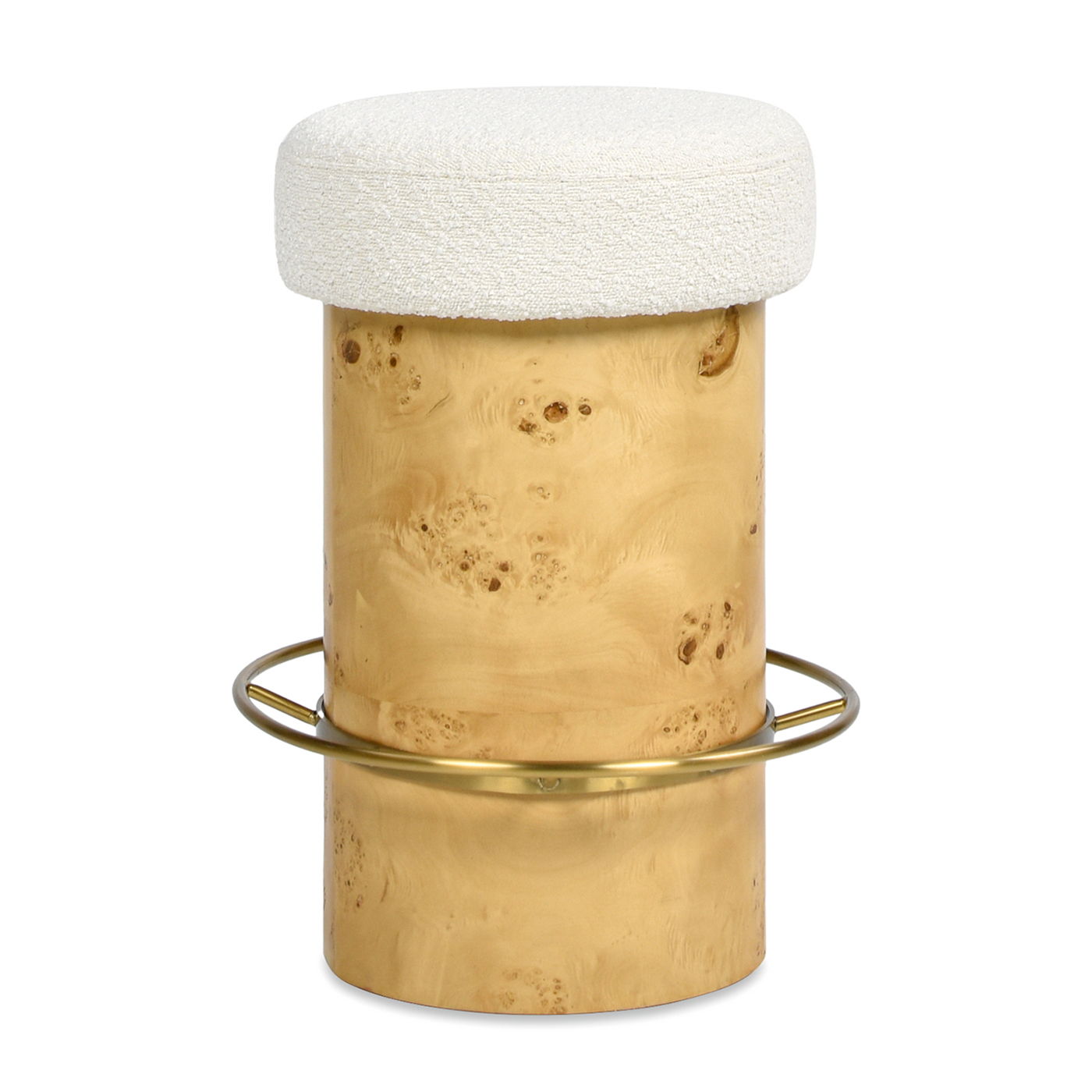 Nebula - Backless Round Upholstered Counter Stool With Burl - Ivory White by HouseOfZazla