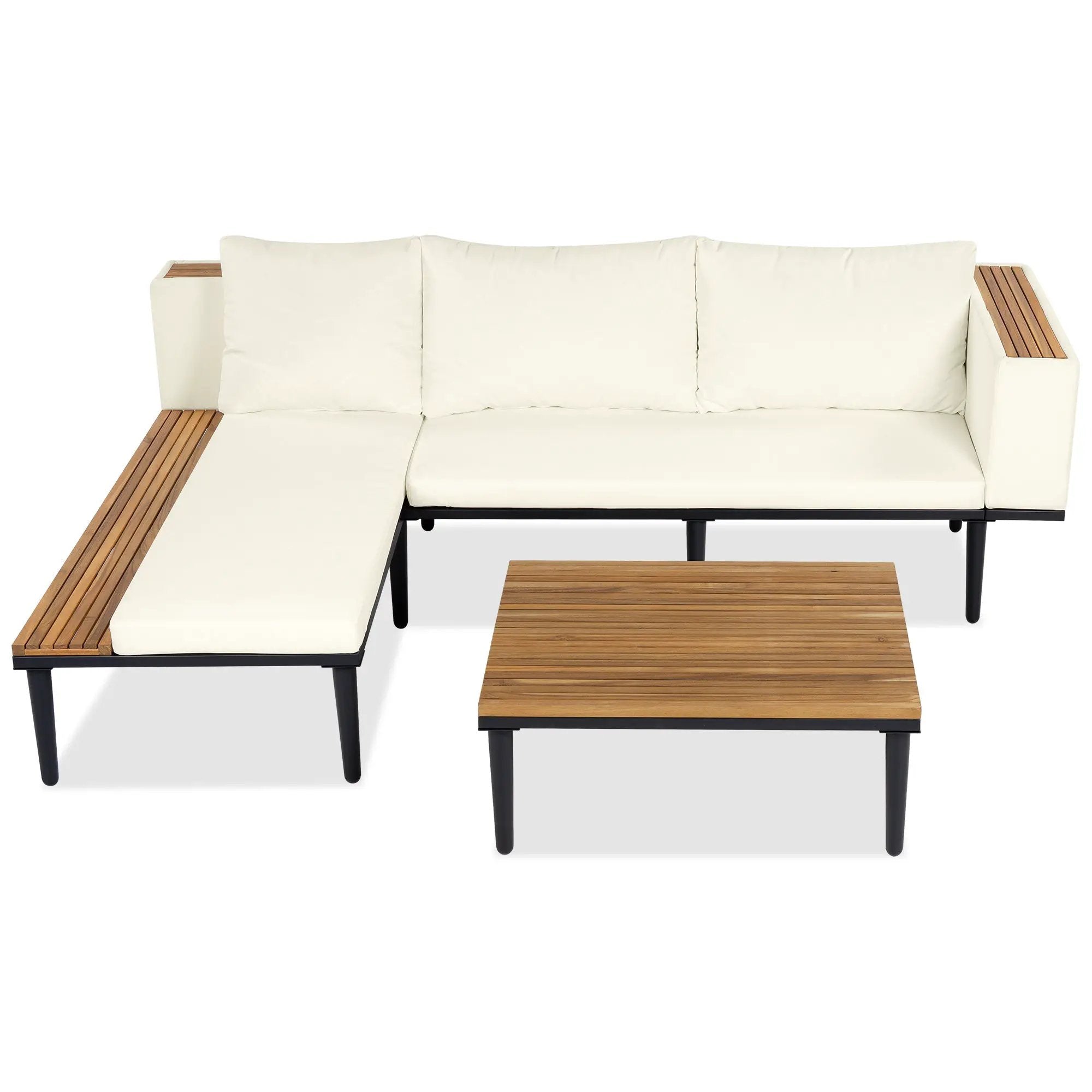 Luxury L-Shaped Acacia Wood Patio Furniture Set with Cushions by HouseOfZazla
