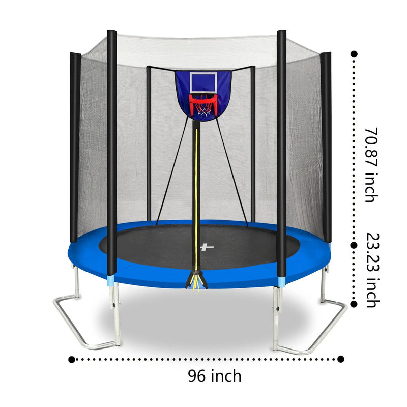 Yc 8Ft Trampoline Outer Net With Soft Basketball Board, Ball And Inflator - Blue by HouseOfZazla