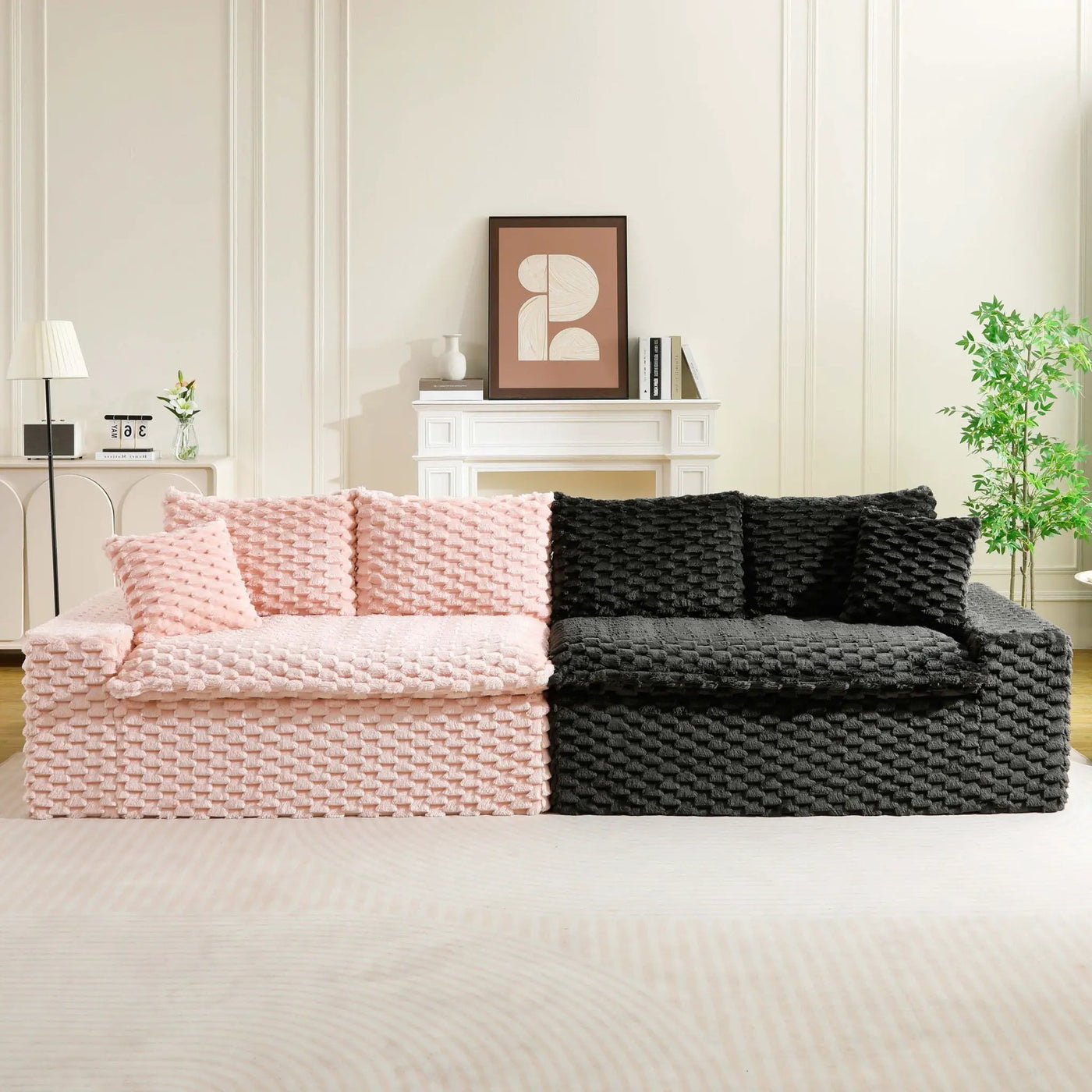 Multifunctional Sofa Pink Black, Fits 4 People by Unique Piece Furniture