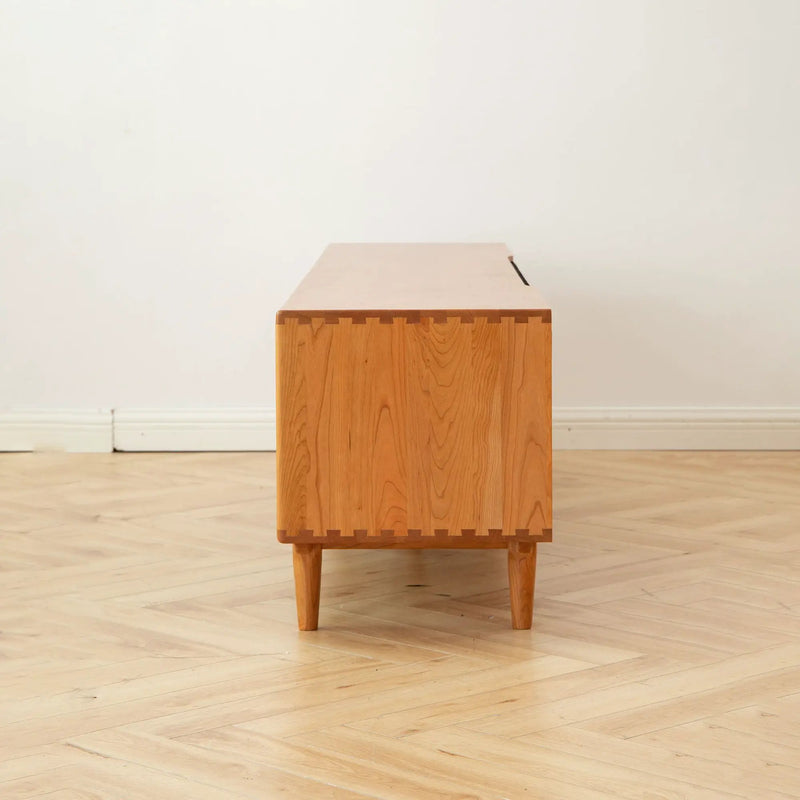 TV Cabinet With Chinese Changhong Glass Doors, Two Drawer Storage Space TV Standing - Cherry by HouseOfZazla