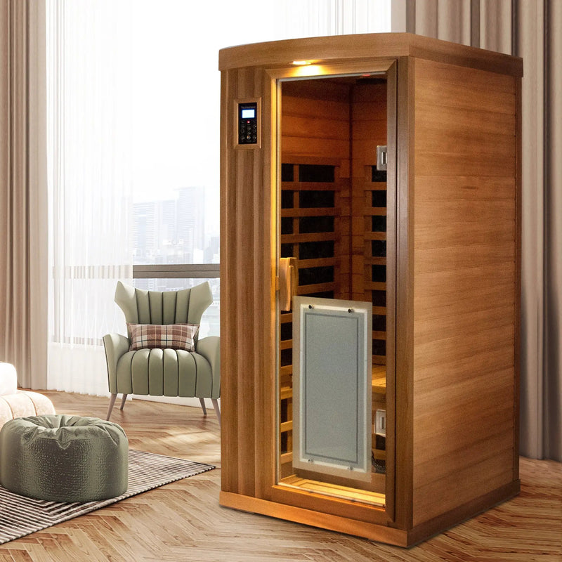 Low EMF One person Far infrared red cedar Deluxe indoor sauna room by HouseOfZazla